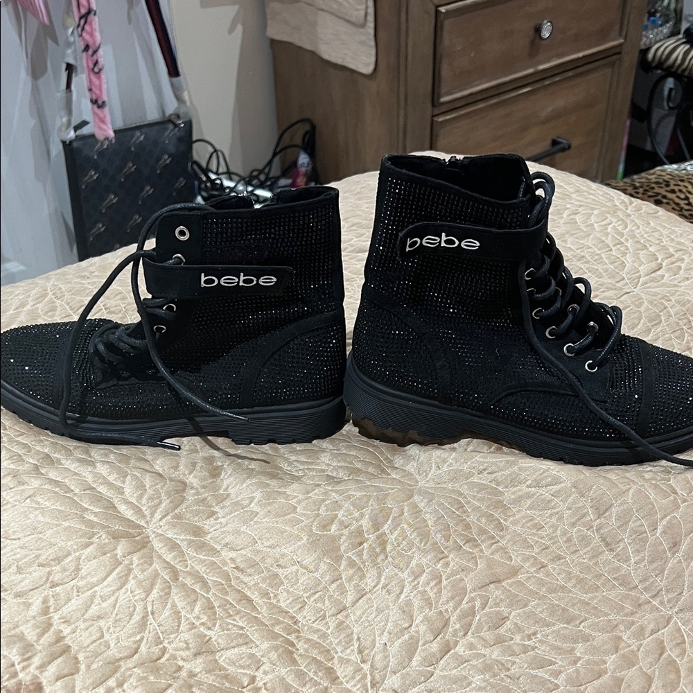 Bebe Black Studded High-Top Boots